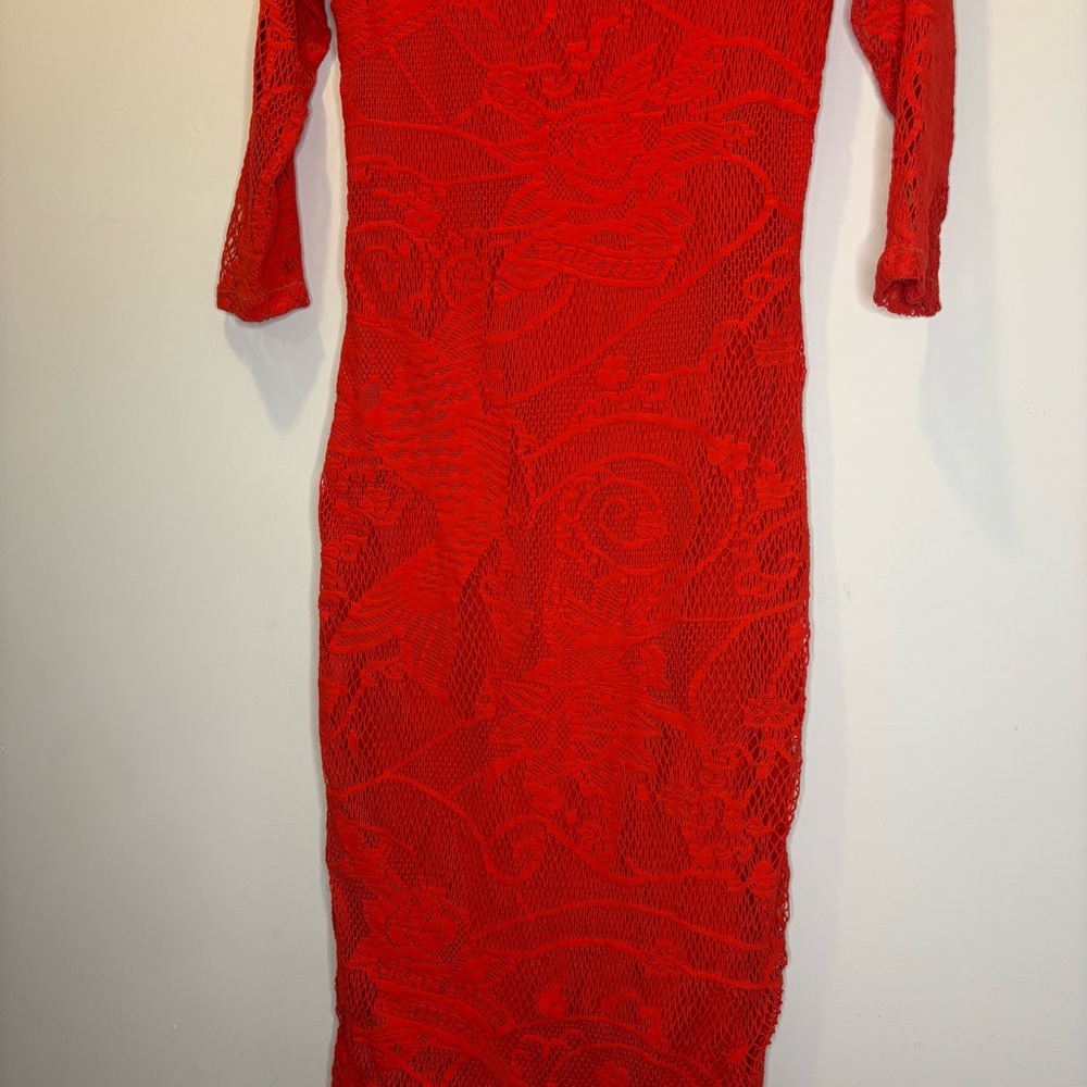 Vintage Jean Paul Gaultier Soleil Red Lace Dress size large - Picture 9 of 10